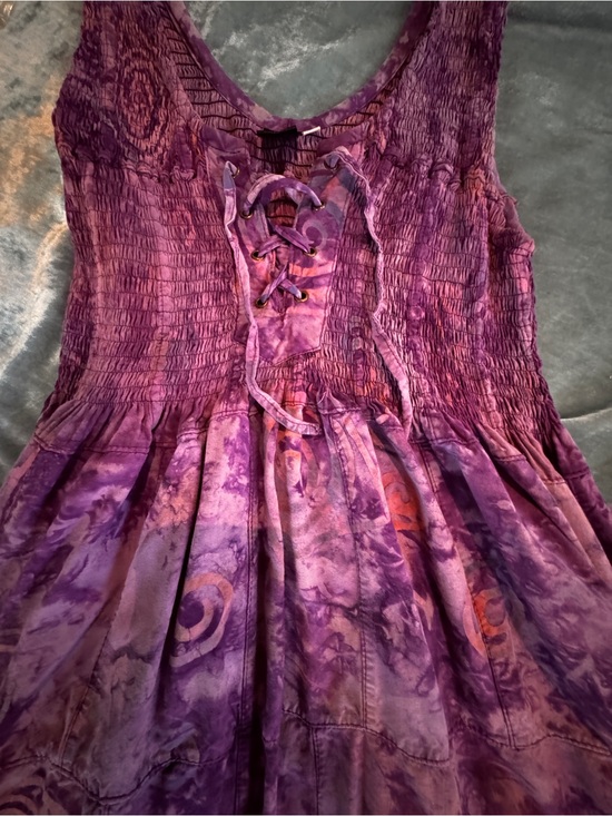 Dresses & Skirts - Sleeveless Purple Tie-Dye Lace-Up Mini Dress